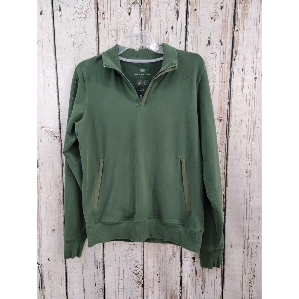 Mack Weldon Men's Small 1/4 Zip Green Pullover Sweater‎ Sweatshirt Pockets EUC